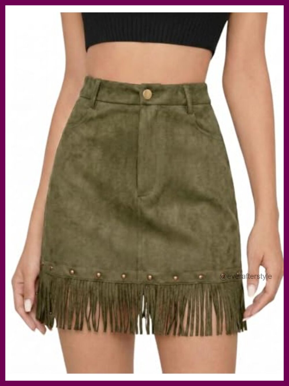 Womens Faux Suede Fringe Mini Skirt with Pockets Tassel Western A-Line High